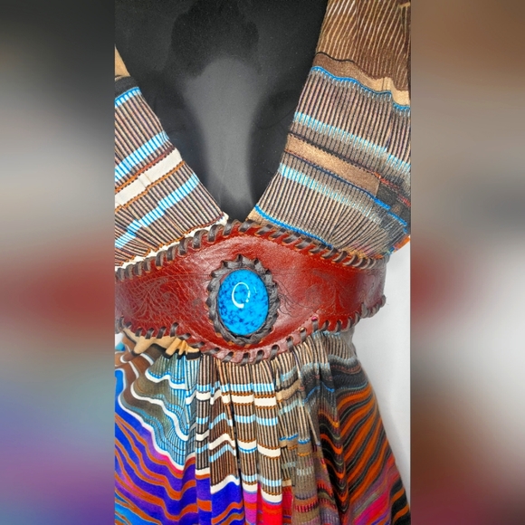 Leather & Torquiose South Western Tribal Halter Top - Picture 2 of 6
